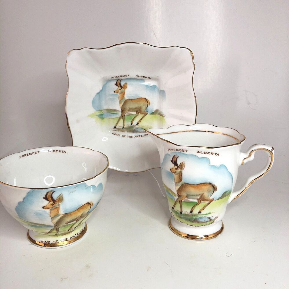 Royal Stafford Bone China England "Foremost Alberta" Souvenir Of Canada Antelope